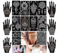 XMASIR 16 pezzi Tatuaggio Kit 79 pezzi Luce Tatuaggio temporaneo Tatuaggio mani arabo indiano Ragazza