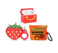 XMBYGY (3Pack) Custodia per Airpods Pro, Custodia Protettiva in Silicone per Airpods Pro con Design Simpatico e Divertente, con Portachiavi (3Dstrawberry+Reese+M)