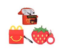 XMBYGY - Custodia protettiva per AirPods di terza generazione (2022), in silicone, con simpatico design divertente, con portachiavi (3Dstrawberry+Reese+M) (confezione da 3)