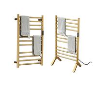 XMGJ Scaldasalviette Elettrico Oro con Timer, 140 W Portasciugamani Termoarredo Elettrico A Parete E Indipendente con 11 Barre, Asciuga Salviette in Acciaio Inossidabile 304 per Bagno, Plug-in