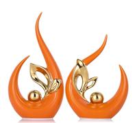 XMGZQ Arancione e Oro Statua in Ceramica Set di 2,Scultura Moderna,Ornamenti Astratta,Oggetto Decorativo,Decorazioni della Tavola per il Soggiorno Sala da Pranzo Bedroon Office Centrotavola
