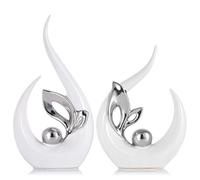XMGZQ Bianco e Argento Statua in Ceramica Set di 2,Scultura Moderna,Ornamenti Astratta,Oggetto Decorativo,Decorazioni della Tavola per il Soggiorno Sala da Pranzo Bedroon Office Centrotavola