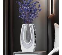 XMGZQ Vaso diamantato schiacciato a specchio, vasi ad angolo alto in argento per la decorazione della casa, vasi da pavimento in vetro moderni per la decorazione, grande vaso di cristallo per