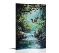 XMHMYHZJ Decorazione artistica da parete con animale, motivo: anatra che si tuffa in un fiume da un'altalena in una giungla in stile triathlon, decorazione artistica da parete moderna, 50 x 75 cm