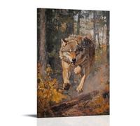 XMHMYHZJ Decorazione artistica da parete con animale, motivo: un lupo che gareggia in una vita multisport di sopravvivenza che attraversa le rovine della foresta, decorazione moderna da appendere