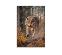 XMHMYHZJ Decorazione artistica da parete con animale, motivo: un lupo che gareggia in una vita multisport di sopravvivenza che attraversa le rovine della foresta, decorazione moderna da appendere