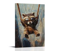 XMHMYHZJ Decorazione artistica da parete con animali - Un procione che attraversa grattacieli della città con occhiali da aviatore, decorazione moderna da appendere, 30 x 45 cm