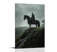 XMHMYHZJ Decorazione artistica da parete con cavallo da guerra in cima a una collina mentre la pioggia battezza entrambi. Decorazione artistica da parete, poster artistico da appendere, 60 x 90 cm
