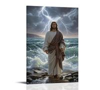 XMHMYHZJ Decorazione artistica da parete con Cristo nella tempesta sul mare di Galilea, onde turbolente, illuminazione drammatica, movimento barocco, decorazione artistica da parete moderna, poster