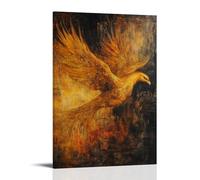 XMHMYHZJ Decorazione artistica da parete con dipinto a olio con una fenice dorata che emerge dalle ceneri in mezzo a un'alba di fuoco e rinascita, decorazione artistica da parete moderna, poster