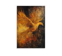 XMHMYHZJ Decorazione artistica da parete con dipinto a olio con una fenice dorata che emerge dalle ceneri in mezzo a un'alba di fuoco e rinascita, decorazione artistica da parete moderna, poster