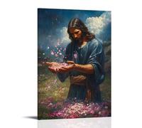 XMHMYHZJ Decorazione artistica da parete con Gesù che raccoglie nuvole di tempesta nelle sue mani e le rilascia come petali attraverso la terra. Decorazione artistica da parete moderna da appendere