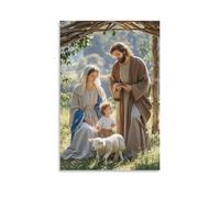 XMHMYHZJ Decorazione artistica da parete con immagine della sacra famiglia con agnello, simbolo innocenza, ambientazione pastorale, decorazione da parete, poster artistico da appendere, 50 x 75 cm