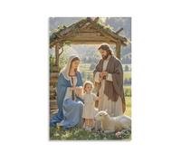 XMHMYHZJ Decorazione artistica da parete con immagine della sacra famiglia con agnello, simbolo innocenza, ambientazione pastorale, decorazione da parete, poster artistico da appendere, 50 x 75 cm
