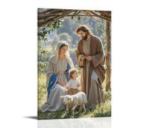 XMHMYHZJ Decorazione artistica da parete con immagine della sacra famiglia con agnello, simbolo innocenza, ambientazione pastorale, decorazione da parete, poster artistico da appendere, 50 x 75 cm