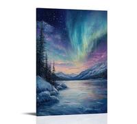 XMHMYHZJ Decorazione artistica da parete con immagine dell'aurora boreale su un lago ghiacciato e un cielo colorato, decorazione moderna da appendere, 50 x 75 cm