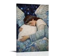 XMHMYHZJ Decorazione artistica da parete con immagine di un angelo che avvolge il Cristo addormentato in un'ala tessuta dalla luce stellare e dal gelo. Decorazione artistica da appendere moderna, 20 x