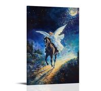 XMHMYHZJ Decorazione artistica da parete con immagine di un angelo e un cavallo galoppo attraverso il cielo notturno, il sentiero dietro di loro scintillante come la speranza. Decorazione artistica da