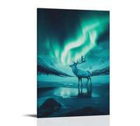 XMHMYHZJ Decorazione artistica da parete con immagine di un cervo spirituale che si scioglie nell'aurora che respira attraverso il cielo artico, decorazione moderna da appendere, 50 x 75 cm