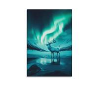 XMHMYHZJ Decorazione artistica da parete con immagine di un cervo spirituale che si scioglie nell'aurora che respira attraverso il cielo artico, decorazione moderna da appendere, 50 x 75 cm