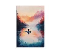 XMHMYHZJ Decorazione artistica da parete con immagine di un gatto che gioca all'alba su un lago di montagna perfettamente immobile, decorazione artistica da appendere in stile moderno, 50 x 75 cm
