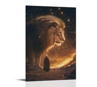 XMHMYHZJ Decorazione artistica da parete con immagine di un leone che guida un profeta cieco attraverso la valle mentre le stelle cadono dietro di loro, decorazione artistica da appendere, 50 x 75 cm
