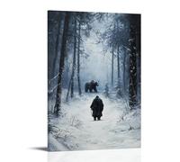 XMHMYHZJ Decorazione artistica da parete con immagine di un orso che segue un crociato attraverso la foresta ghiacciata, Unseen but leal, decorazione moderna da appendere, 50 x 75 cm