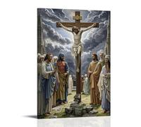 XMHMYHZJ Decorazione artistica da parete con la crocifissione di Gesù, stile gotico, cielo scuro, folla emotiva, anatomia dettagliata, arte medievale, decorazione artistica da parete moderna, poster