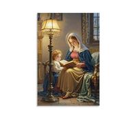 XMHMYHZJ Decorazione artistica da parete con la Madonna del libro, lettura con bambino, illuminazione intima, realismo olandese, decorazione moderna da appendere, 50 x 75 cm