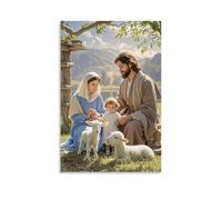 XMHMYHZJ Decorazione artistica da parete con la sacra famiglia con agnello, simbolo innocenza, ambientazione pastorale, decorazione da parete, poster artistico da appendere, 60 x 90 cm