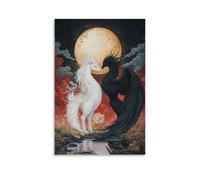 XMHMYHZJ Decorazione artistica da parete con Qilin bianco di fronte a una fenice nera in un campo di specchi sotto i cieli di eclissi, decorazione moderna da appendere, 40 x 60 cm