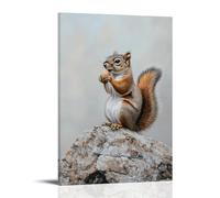 XMHMYHZJ Decorazione artistica da parete con scoiattolo in equilibrio sulle zampe posteriori su corteccia marrone pastello, con un dado come un trofeo, decorazione artistica da parete, poster