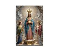 XMHMYHZJ Decorazione artistica da parete con scritta in lingua inglese "The incoronation of the Virgin, Mary Crowned by Trinity", celeste bagliore dorato, pala d'altare gotica, decorazione moderna da