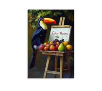 XMHMYHZJ Decorazione artistica da parete, decorazione moderna da appendere con un tucano che insegna una lezione di "teoria del colore", 60 x 90 cm