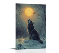 XMHMYHZJ Decorazione artistica da parete in ardesia con un lupo che ulula verso una luna invisibile sull'inverno, decorazione moderna da appendere, 50 x 75 cm
