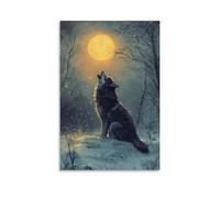 XMHMYHZJ Decorazione artistica da parete in ardesia con un lupo che ulula verso una luna invisibile sull'inverno, decorazione moderna da appendere, 50 x 75 cm