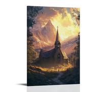 XMHMYHZJ Decorazione artistica da parete moderna da appendere, 30 x 45 cm, con una cappella in cima alla montagna esplode alla luce del sole mentre un bambino suona la campana per la prima volta