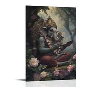 XMHMYHZJ Decorazione artistica da parete moderna da appendere con scritta in inglese "A Musician Prays before Ganesha, Whose Trunk Weaves The Melody in Flowers Rising from The Earth" (50 x 75 cm)