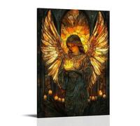 XMHMYHZJ Decorazione artistica da parete moderna da appendere con un angelo in vetro colorato che brilla con una vera luce durante una tempesta, anche se le candele sono lontane, decorazione artistica