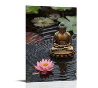 XMHMYHZJ Decorazione artistica da parete moderna da appendere con un Buddha dorato che riposa all'interno di uno stagno di loto, acqua increspata con morbidi canti che sembrano salire dalle profondità