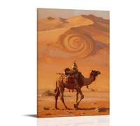 XMHMYHZJ Decorazione artistica da parete moderna da appendere con un cammello che trasporta una brocca d'acqua in bronzo, camminando in un miraggio, dune di sabbia che scorrono come onde, poster