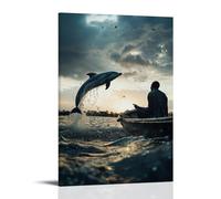 XMHMYHZJ Decorazione artistica da parete moderna da appendere con un delfino che salta accanto alla barca del missionario, riecheggiando la sua preghiera con acqua e luce. Decorazione artistica da