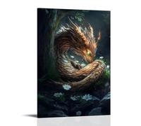 XMHMYHZJ Decorazione artistica da parete moderna da appendere con un drago spirituale raggomitolato intorno all'ultimo albero in piedi in un mondo silenzioso, 50 x 75 cm
