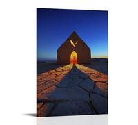 XMHMYHZJ Decorazione artistica da parete moderna da appendere con una cappella nel deserto che brilla dall'interno, proietta un'ombra a forma di colomba sulla sabbia. Decorazione artistica da parete