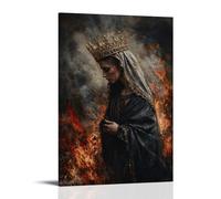 XMHMYHZJ Decorazione artistica da parete moderna da appendere, poster artistico da appendere, 50 x 75 cm, motivo: corona di silenzio riposa sulla testa di Maria mentre cammina in un fuoco che