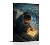 XMHMYHZJ Decorazione artistica da parete, poster artistico da appendere, 20 x 30 cm, con scritta "At the Edge of the World, An Angel scrive la Scrittura nella sabbia che brilla anche se la marea lo