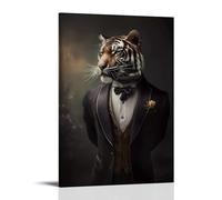XMHMYHZJ Decorazione da parete in stile moderno con tigre, elegante miscela di pelle e smoking, decorazione artistica da parete, decorazione moderna da appendere, 50 x 75 cm