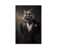 XMHMYHZJ Decorazione da parete in stile moderno con tigre, elegante miscela di pelle e smoking, decorazione artistica da parete, decorazione moderna da appendere, 60 x 90 cm