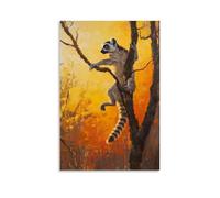 XMHMYHZJ Dipinto a olio con animali: un lemure che salta tra i rami degli alberi in una sfida di agilità temporizzata sotto la luce del tramonto dorato e luce da parete, decorazione artistica da