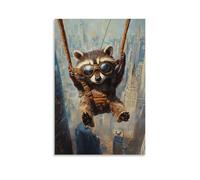 XMHMYHZJ Dipinto a olio con animali: un procione che attraversa grattacieli della città con occhiali da aviatore, decorazione artistica da parete, decorazione moderna da appendere, 50 x 75 cm